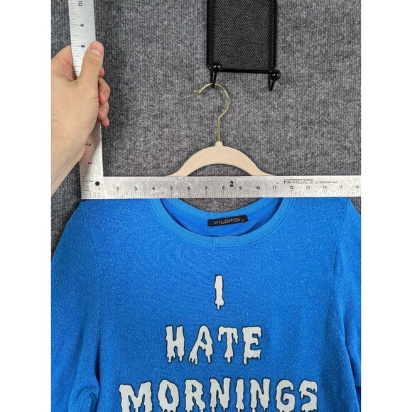 WILDFOX Blue I HATE MORNINGS Long Sleeve Baggy Beach Jumper Sweatshirt SIZE S - Picture 8 of 16